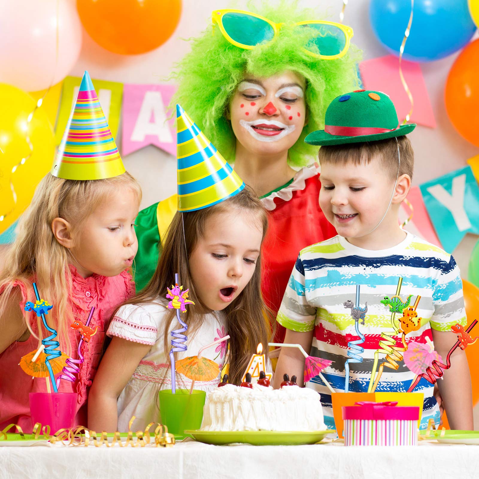 24 Pieces Reusable Dinosaur Straws Plastic Dinosaur Straws For Kids Safari Jungle Dinosaur Theme Straws For Dinosaur Party Decor